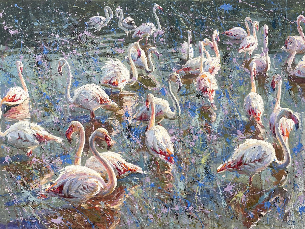 Flamingo Pond By Evgeny Chernyakovsky, 39 X 30, Artwork For Sale On Artfinder