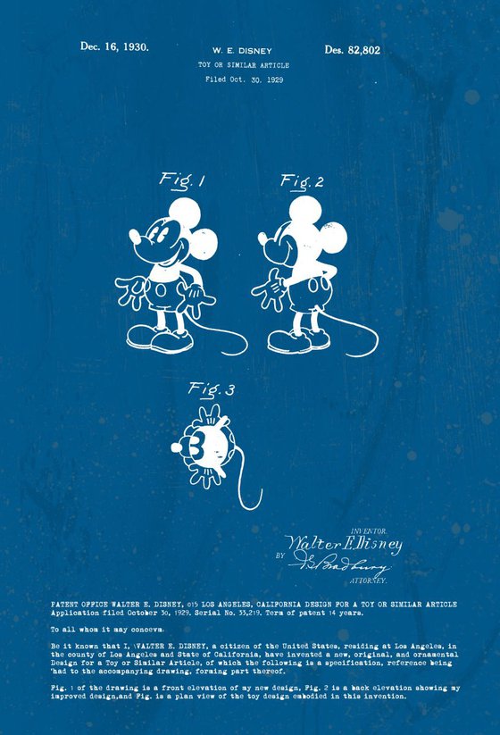 Mickey Mouse character patent - Blue - circa 1930