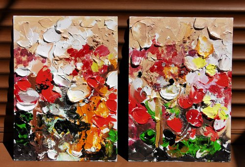 Abstract floral Paintings, Set of 2 by Annet Loginova