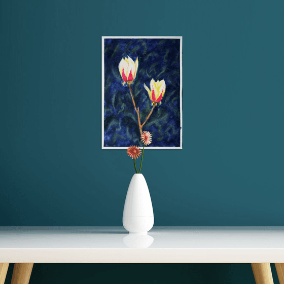 Warm evening... Magnolia in the night... /  ORIGINAL PAINTING