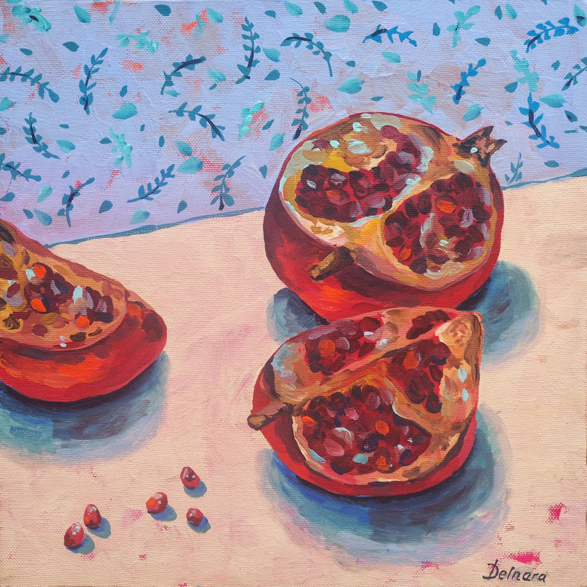 Impressionistic Painting , Pomegranates By Delnara El, 12 X 12, Artwork For Sale On Artfinder