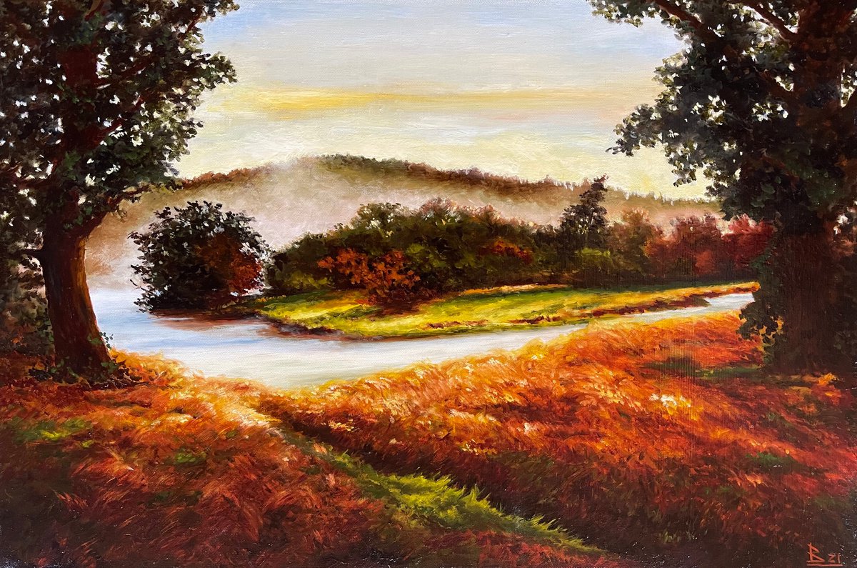 Impressionistic Landscape Oil Painting By Oleg Baulin, 24 X 16", The Morning, Original Artwork