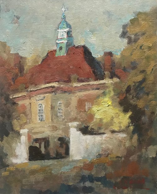 Original Oil Painting Wall Art Artwork Signed Hand Made Jixiang Dong Canvas 25cm × 30cm Headington School small building Impressionism by Jixiang Dong