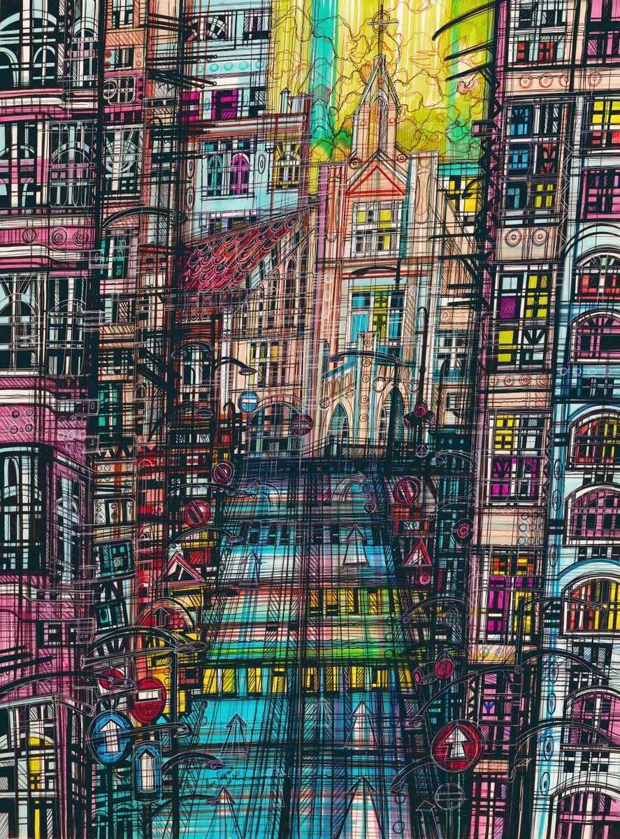 Impressionistic Drawing , Hong Kong Urban By Maria Susarenko, 26 X 33, Artwork For Sale On Artfinder