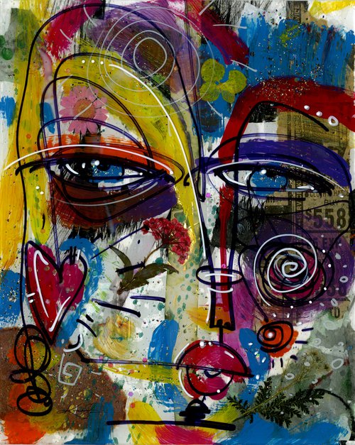 Funky Face Love 18 - Mixed Media Art by Kathy Morton Stanion by Kathy Morton Stanion