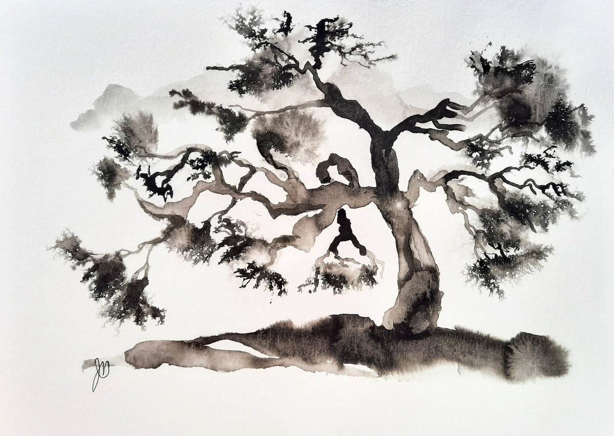 Original Ink Drawing - the Vigor of the Bonsai, #257 by Jules