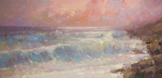 Sunset on South Bay Handmade Original oil painting on Canvas One of a kind Large size