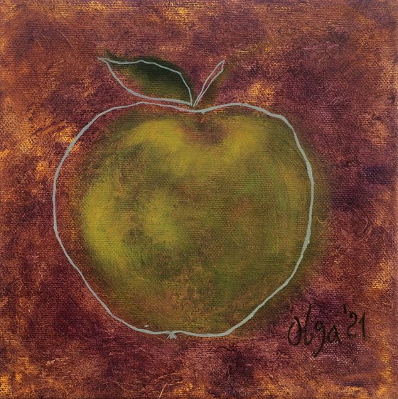Fruit oil painting - Apple original small canvas - Food shelf painting- Kitchen wall art