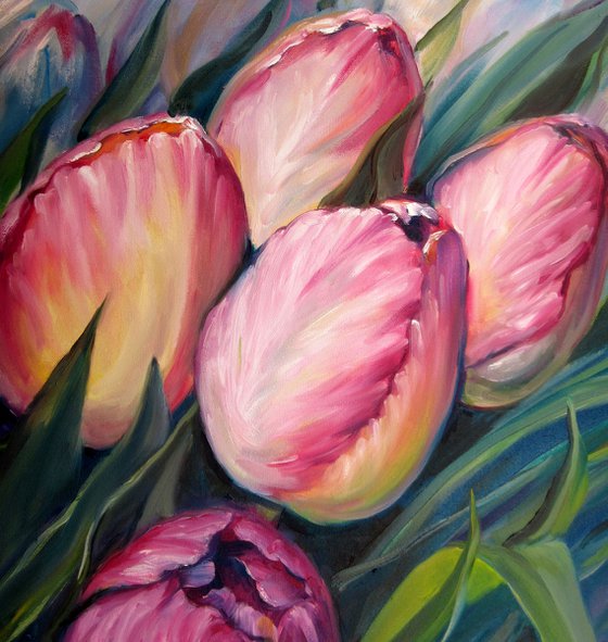 PINK TULIPS Realistic Art Floral by Nadia Bykova