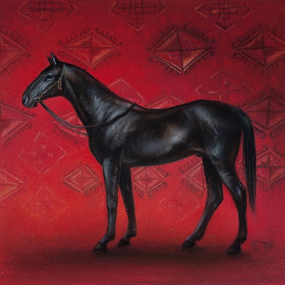 Red Carpet. Akhal-Teke. Original pastel painting