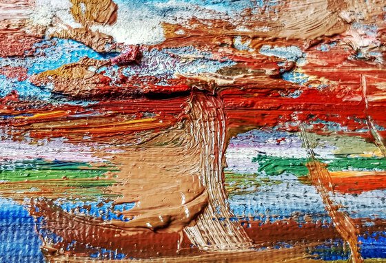 Abstract Textured Oil Painting on Unframed Canvas Panel Board. READY TO HANG.