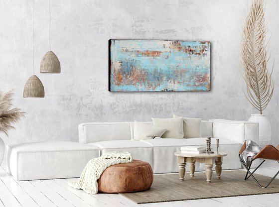 MISTY MOOD - 160 x 80 CM - TEXTURED ACRYLIC PAINTING ON CANVAS * PASTEL COLORS