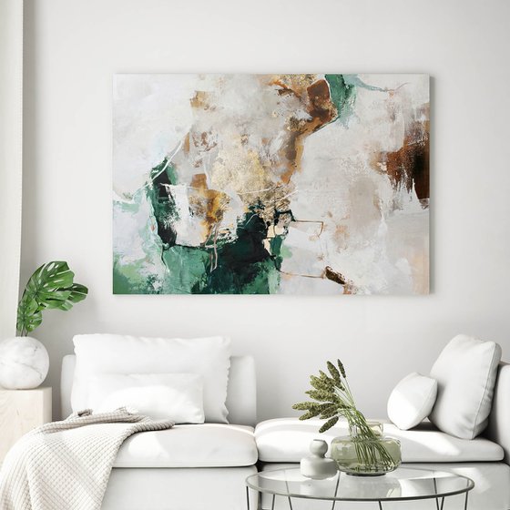 "Green Avalanche 3" Abstract green gold art