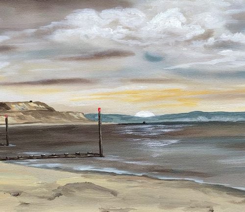 Sunrise over Hengistbury Head on a Panoramic canvas by Marja Brown