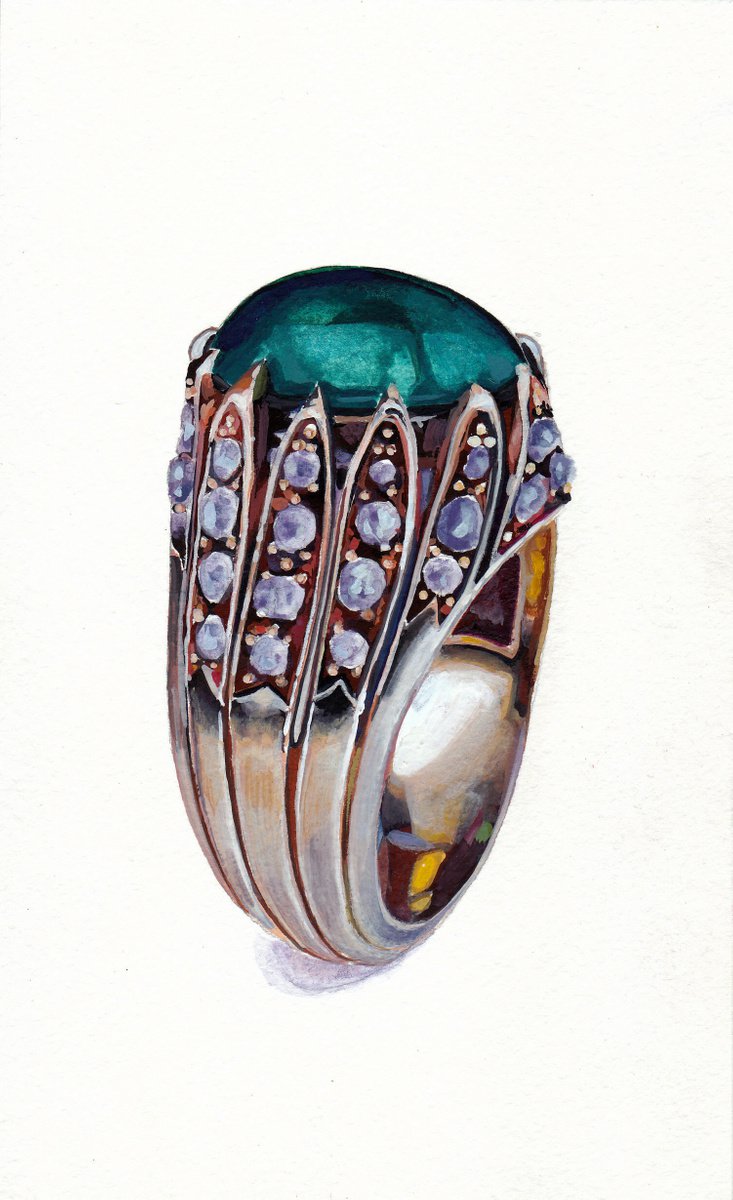 Photorealistic Abstract Painting By Anastasia Terskih, 5 X 8, Emerald Ring, Original Artwork