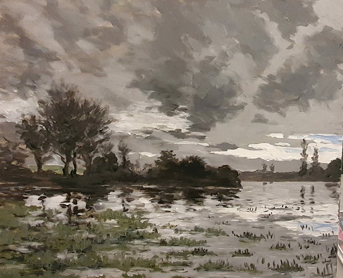 Landscape Acrylic Painting By Colin Ross Jack, 24 X 20, Floods Nr Worcester, Original Artwork