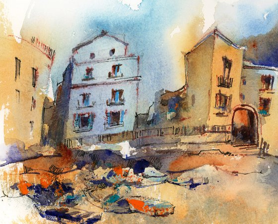 Mediterranean City Bay with Boats