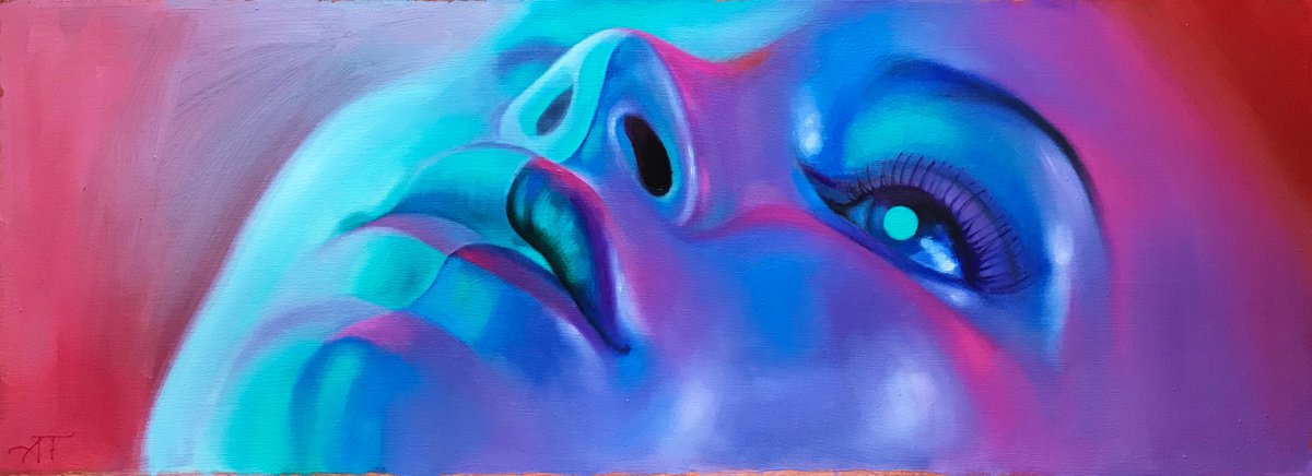 Surrealistic Portrait Oil Painting By Anastasia Terskih, 31 X 12, Somnium, Original Artwork