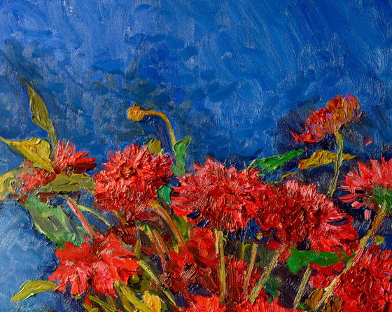 Red Georgin Flowers on the Blue