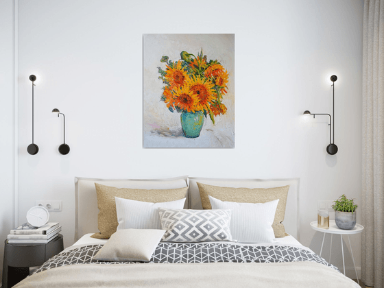 Sunflowers in a green Vase