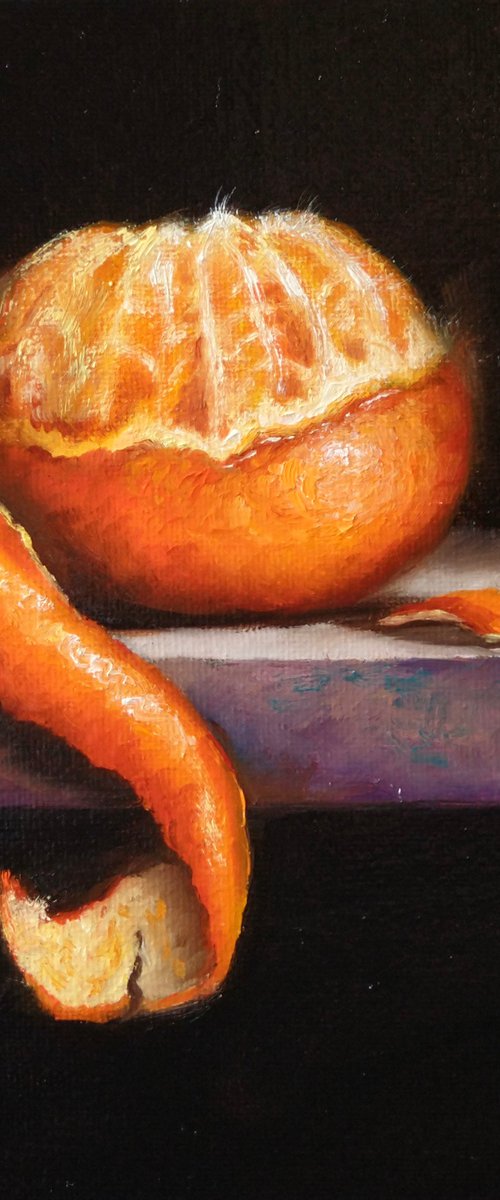 Peeling clementine still life by Jane Palmer Art
