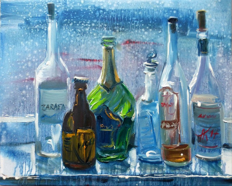 Bottles Oil Painting 40x50 Cm Ready To Hang Artfinder