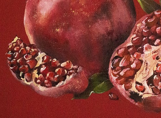 "POMEGRANATES ON A RED BACKGROUND "