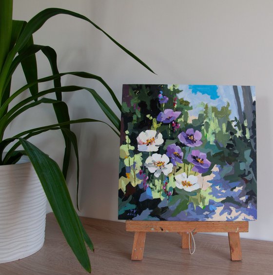 Garden flowers. Acrylic painting. Original art. 10 x 10