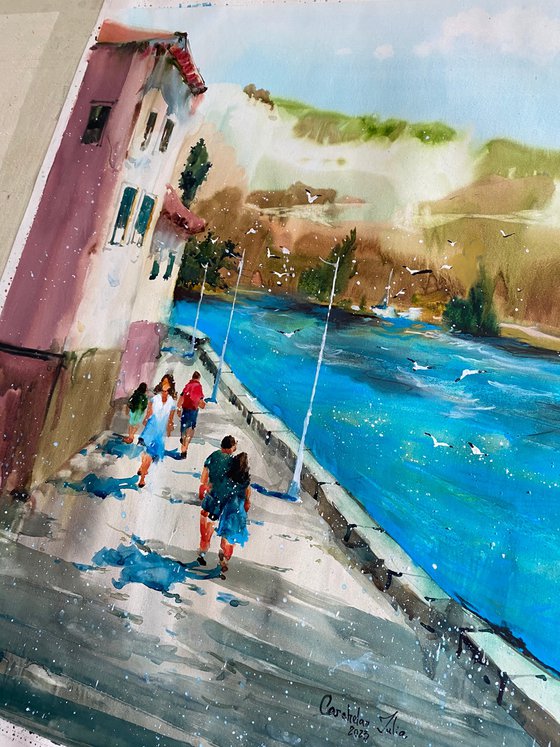 Watercolor "Sunny day. Balchik” perfect gift