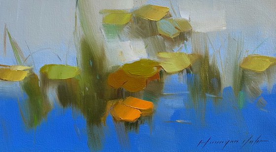 Pond, Original oil painting, Handmade artwork, One of a kind