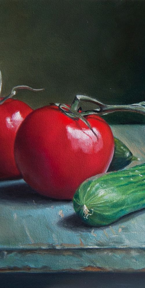 Still life with tomatoes and pickles (Original Oil Painting) by Mayrig Simonjan