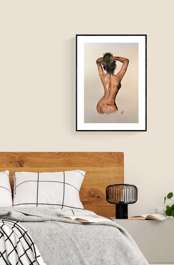 naked beauty - black and white watercolor art