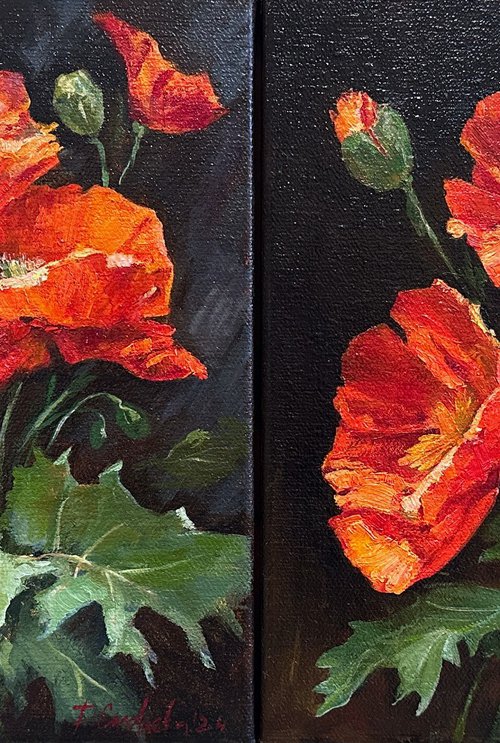 Poppies: Flame (diptych, 2 panels) by Daria Yablon-Soloviova