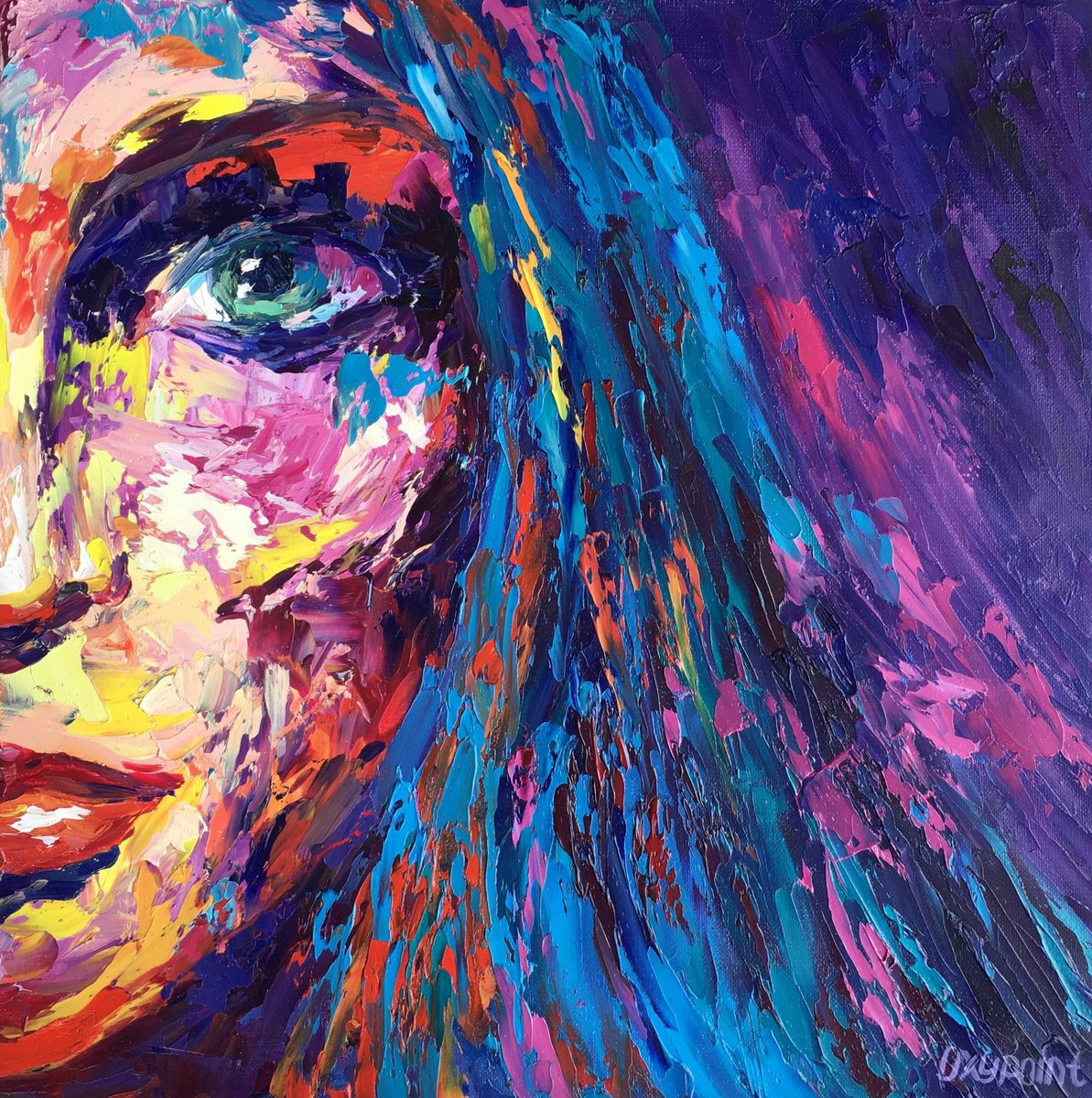 Expressive Portrait Oil Painting By Oxypoint, 16 X 16", "She Is" Female Portrait, Original Artwork
