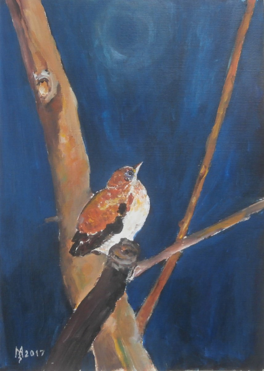 Impressionistic Animal Acrylic Painting By Zoran Mihajlovic Muza, 10 X 14", Joung Bird, Original Artwork