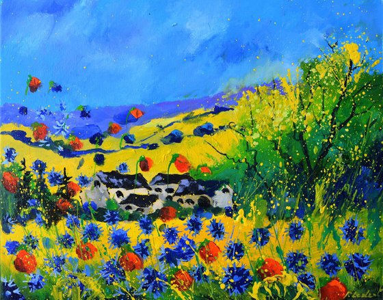 Poppies and blue cornflowers