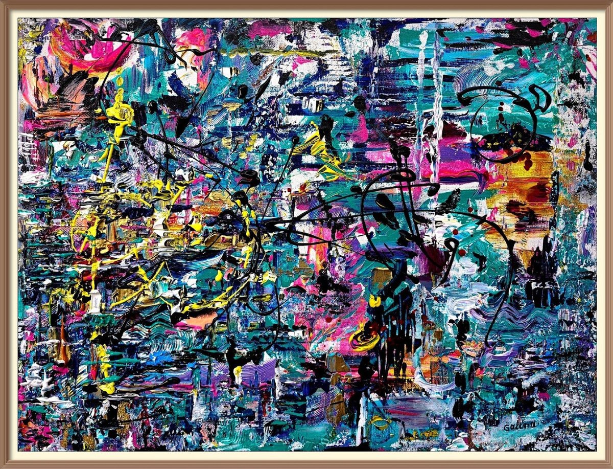 Expressive Abstract Acrylic Painting By Galina Victoria, 24 X 18, Coming Sunrise Glory, Original Artwork