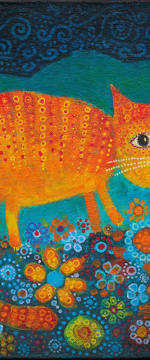 Felis Catus Botanicus II. - Cat in the Garden acrylic painting by Peter Zelei