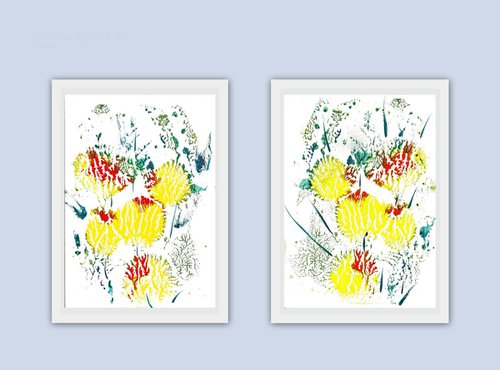 The Last of the Yellow Tulips-2- Set of two Monoprints by Asha Shenoy