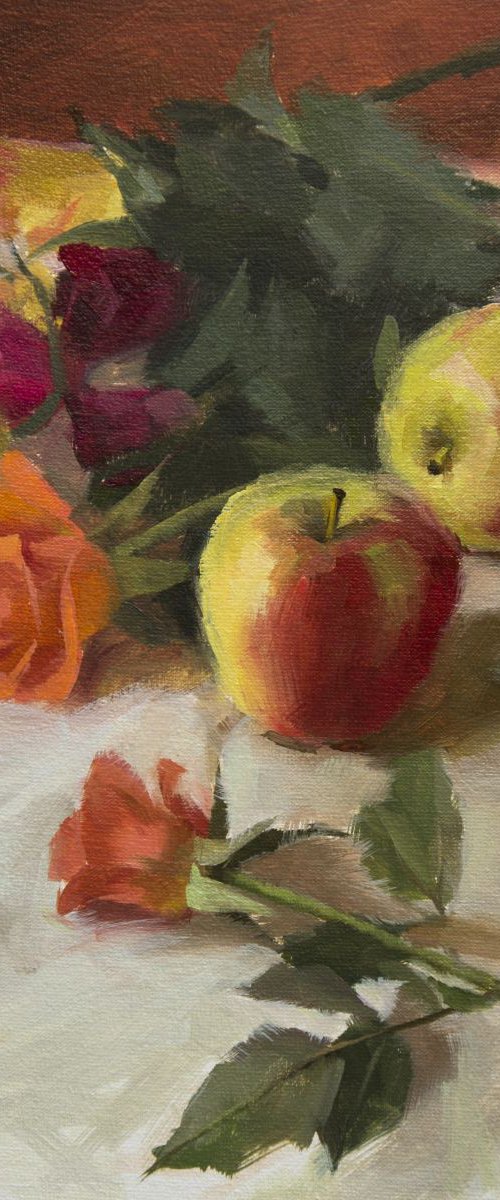 Still Life with Apples and Roses (Framed) by Ling Strube