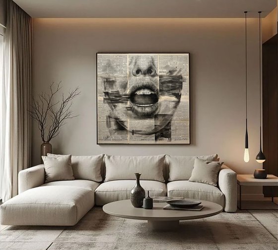Large Concept Portrait on Vintage Newspapers