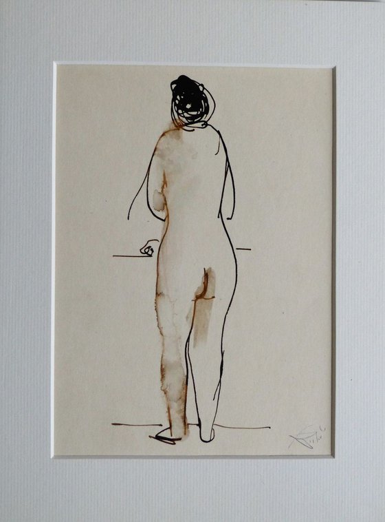 Standing Nude, framed and ready to hang 18x24 cm
