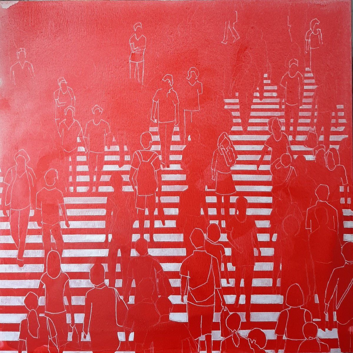 Urban And Pop Cityscapes Oil Painting By Martta Garcia, 20 X 20", Unnoticed, Original Artwork