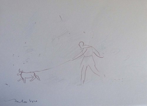 Dog Walking 4, pencil sketch 29x21 cm - EXCLUSIVE to Artfinder+ FREE shipping by Frederic Belaubre