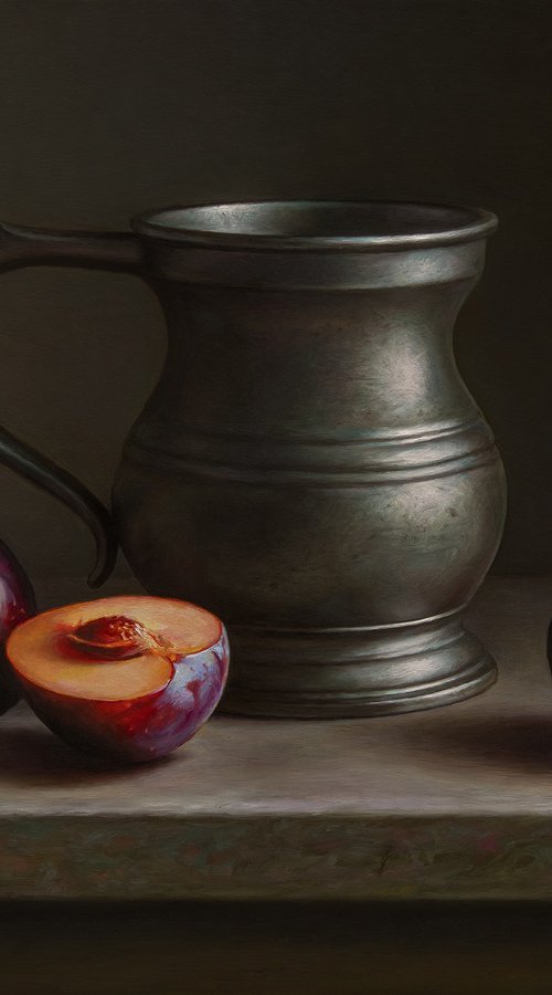 Pewter tankard with plums by Albert Kechyan