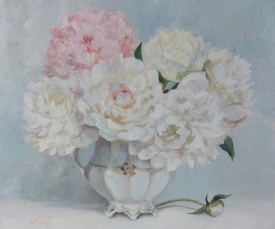 Peonies Acrylic Painting Neutral Wall Art