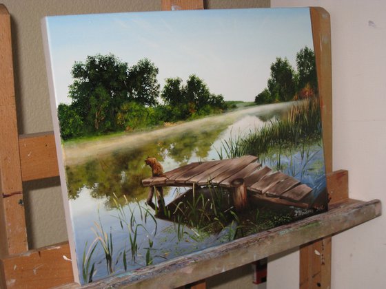 Morning Fishing Art, Summer Landscape