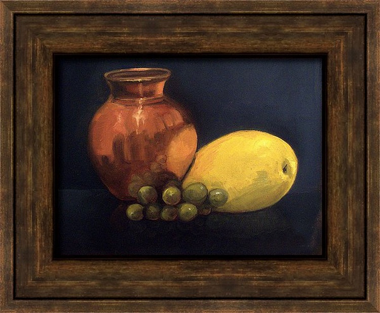 Still Life Painting With Copper Pot And Fruits 1 Artfinder