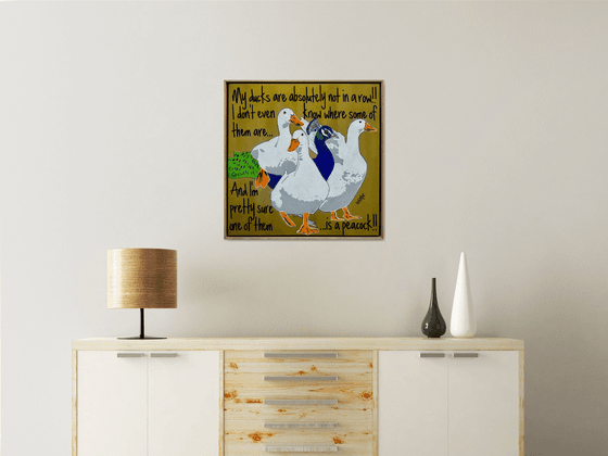 Ducks in a Row Gold Peacock Framed