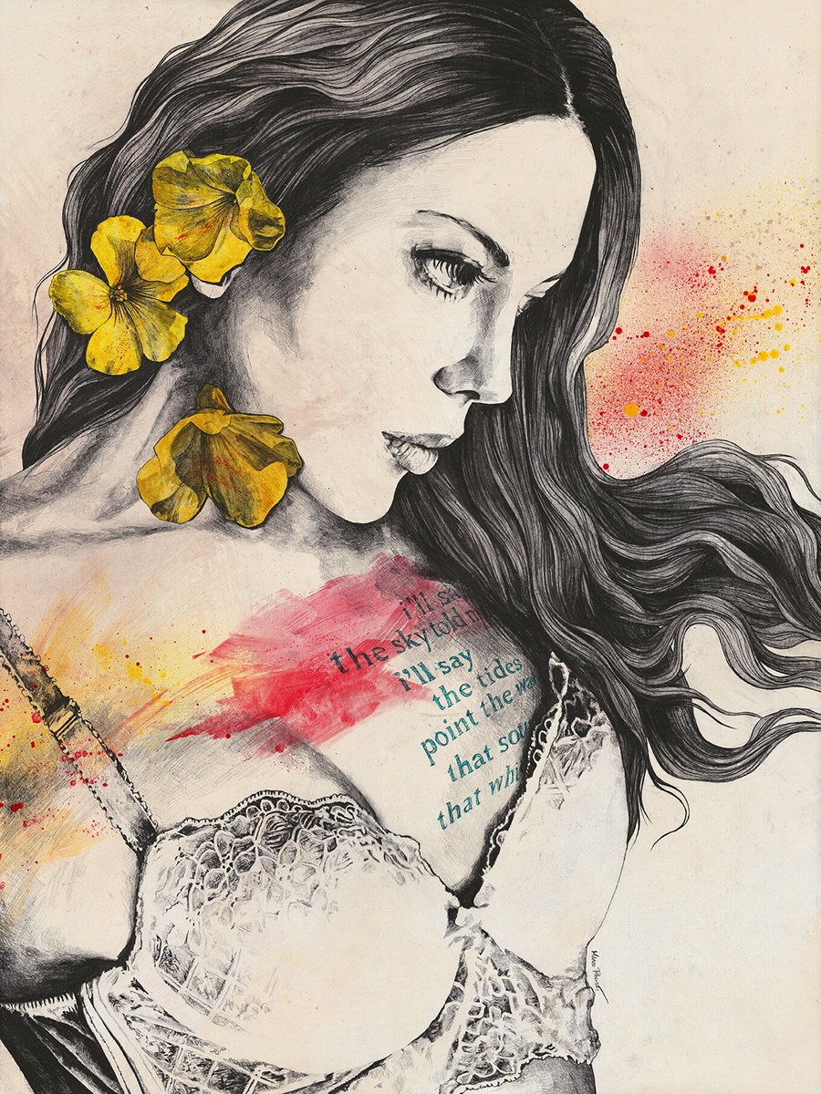 So Warm A Solitude | woman in lingerie with yellow flowers | realistic female portrait by Marco Paludet